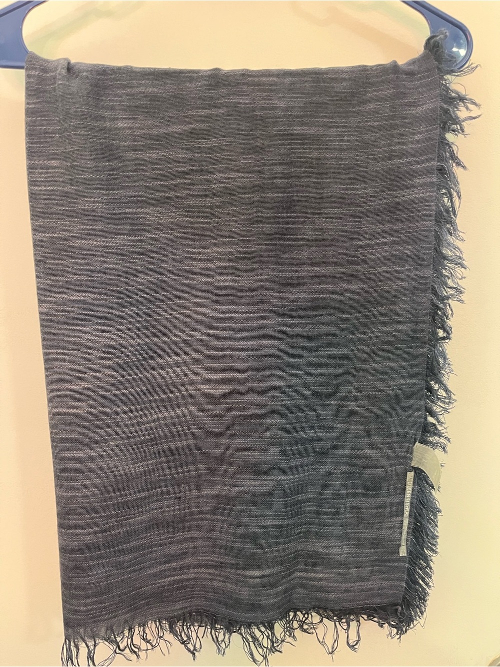 Eileen Fisher Navy Blue Gray Fringed Scarf Or Wraps 100% cotton